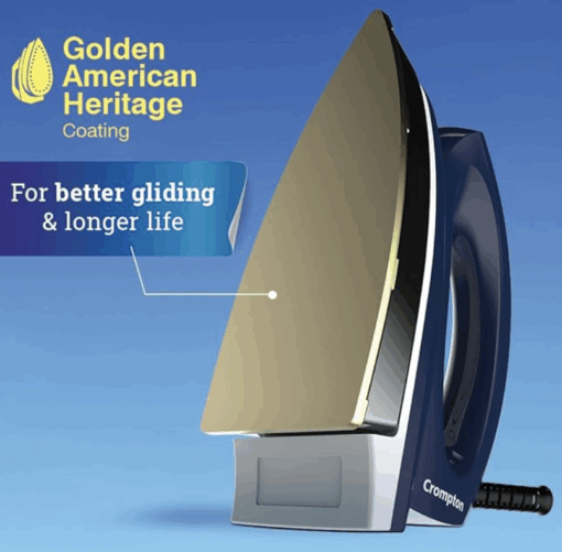 Crompton Greaves Rhino Plus 1250 Watt Blue Heavy weight Dry Iron with Golden American Heritage Coating, Large (ACGEI-RHINOPLUS) - Image 3